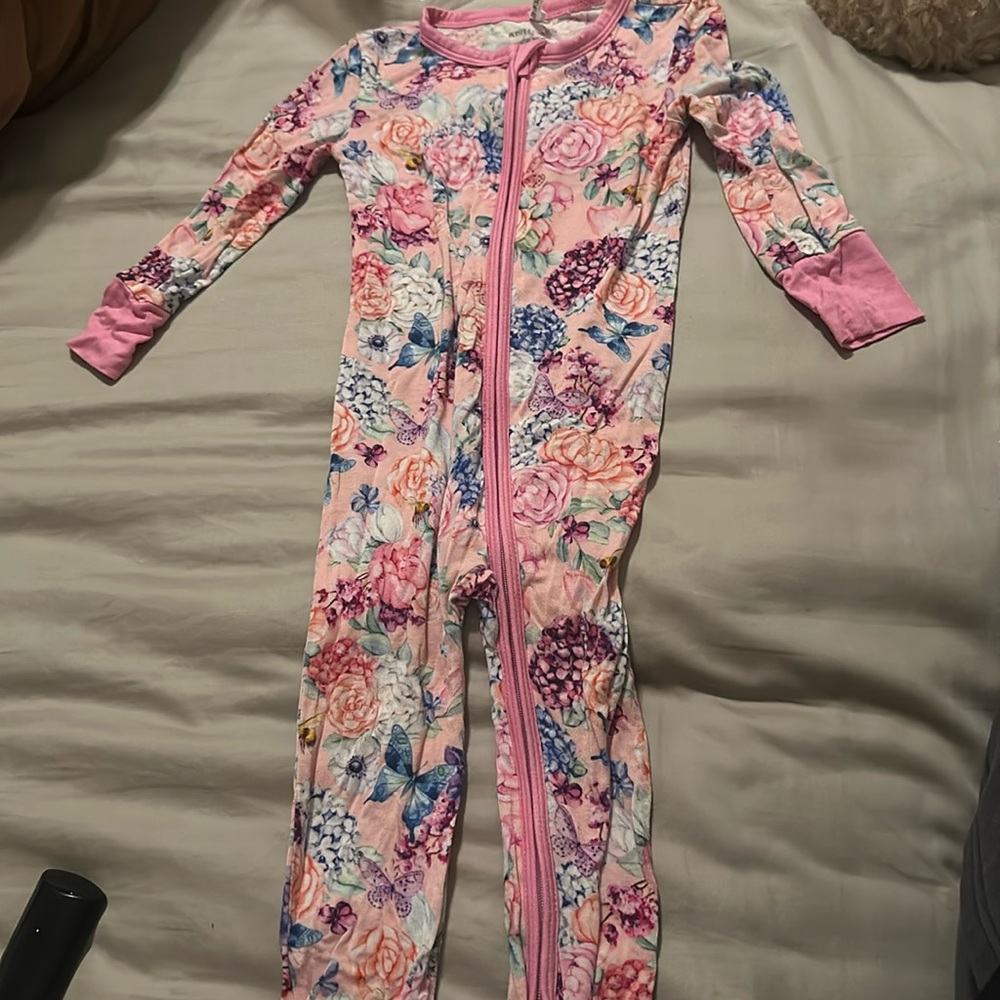 Posh Peanut Pink Floral Butterflies Zip-Up Pajamas